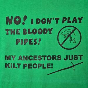 Humorous Men's T-shirt Scotland Pipes Kilt Graphic Green Gildan Ultra Cotton XL